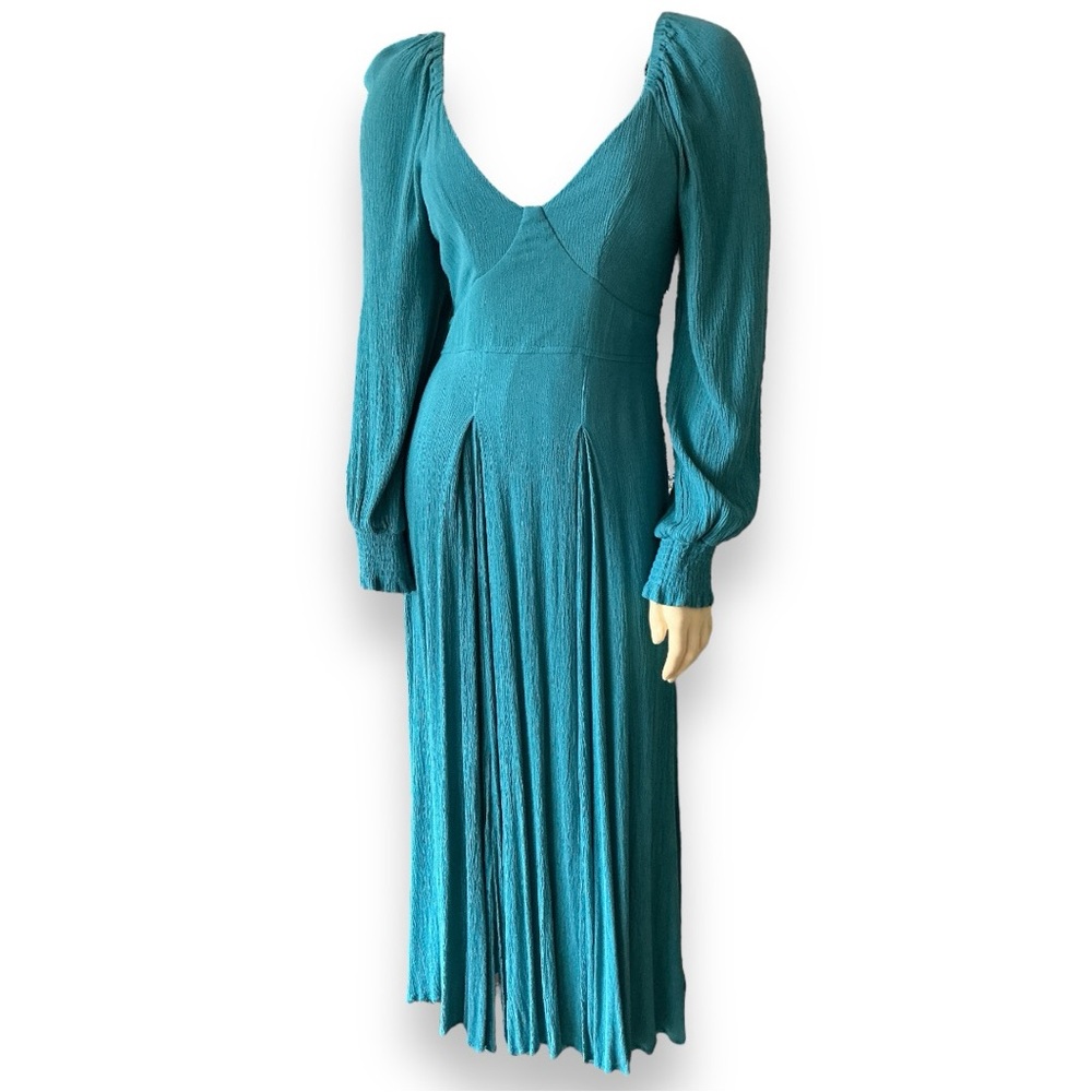 In Loom dress long maxi black -smocked back waist cuffs-slits-low neckline XS/S - Picture 4 of 15
